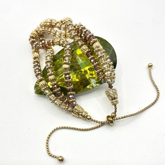 Slider Bracelet Gold Crystal Faceted Beads - Picture 2 of 5